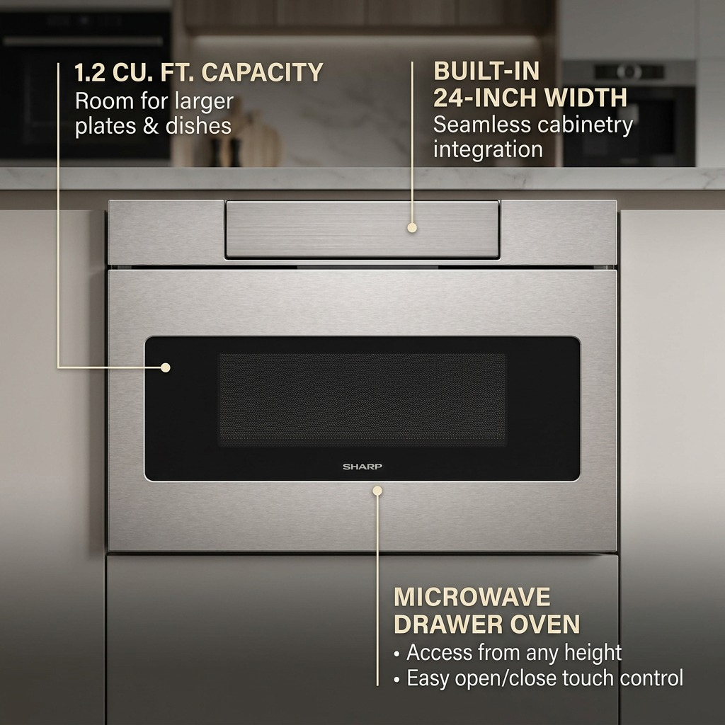 SMD2477ASC 24-inch built-in microwave drawer with touch controls and 1.2 cu. ft. capacity.