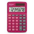 Pure white background features a centered raspberry pink SHARP EL-760RPK 8-digit calculator.