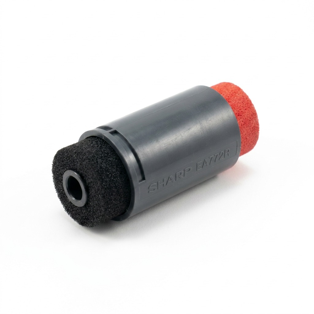 A high-resolution product shot of the Sharp EA772R Universal Dual-Color Calculator Ink Roller, showing both the black and red porous foam rollers on a pure white background.