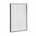 A close-up photograph of the Sharp FZP11HFU True HEPA replacement air purifier filter, featuring white pleated filter media, a black frame, and visible manufacturer markings (like 'DO NOT WASH') in clear, detailed focus. The filter is centered on a clean, solid white background with a soft, natural shadow beneath for a realistic floating effect.