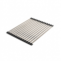 A high-resolution product shot of the Happy Sinks Roll-Up Dish Drying Rack with stainless steel rods.