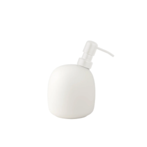 Happy Sinks Kiwi Ceramic Soap Dispenser ? Pearl White & Stainless Steel ? Modern Nordic Sink Accessory (EB-HS-060)