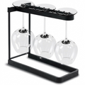 Happy Sinks charcoal wine glass rack holding three inverted stemware glasses for drying.