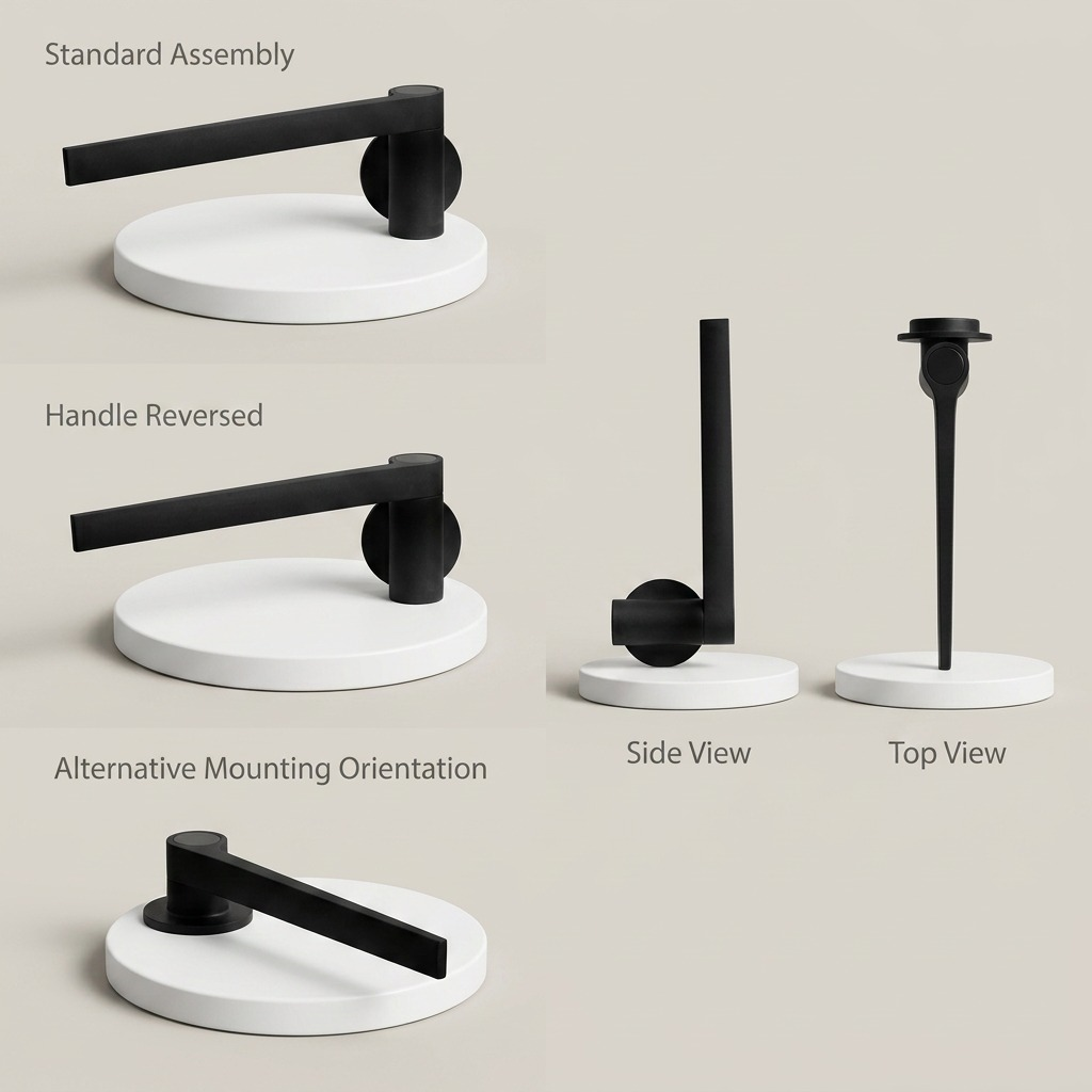 Happy Sinks magnetic dishcloth holder in black, shown from multiple angles and configurations.