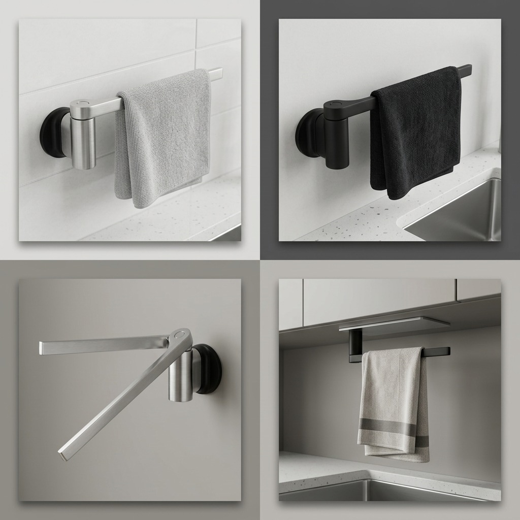 Grid showing Happy Sinks Magnetic Dishcloth Holder in stainless steel and black matte finishes.