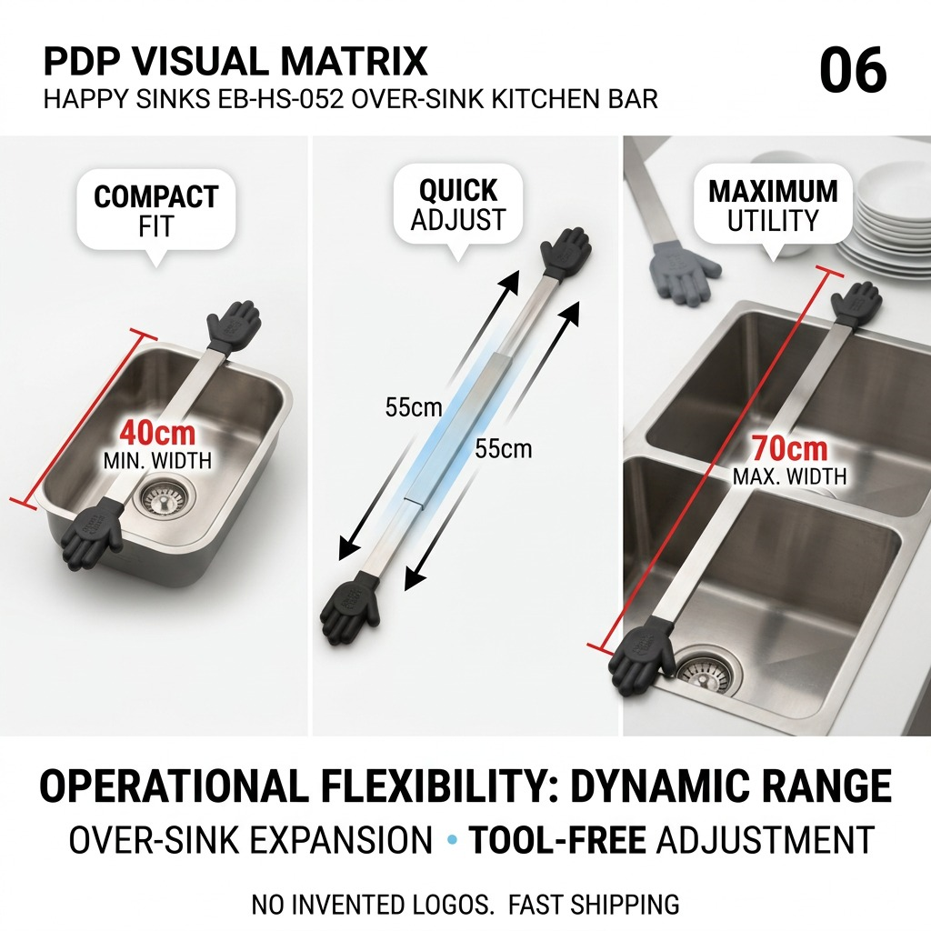Happy Sinks Wunderbar over-sink bar expanding from 40cm to 70cm to fit different kitchen sinks.