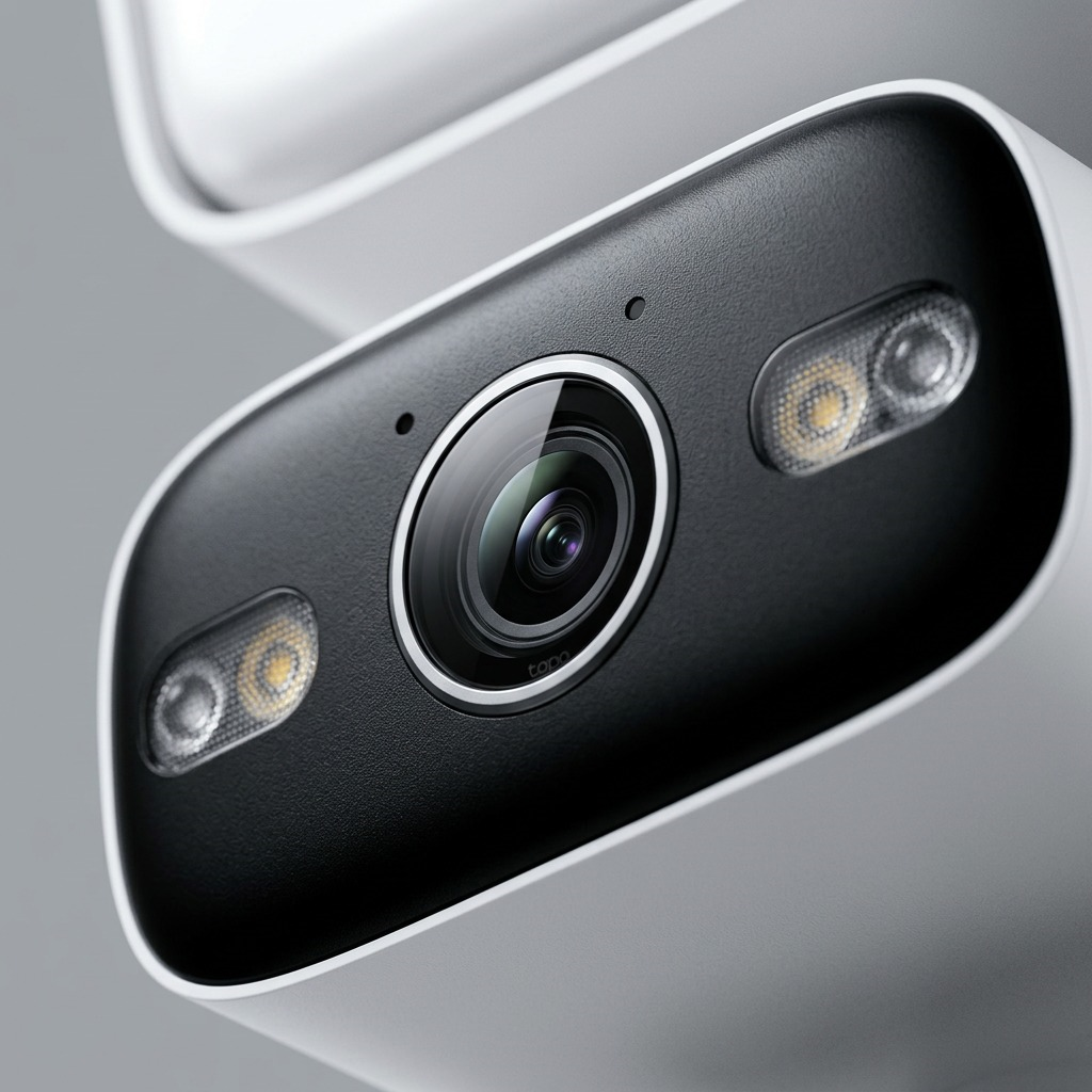 Macro close-up of C710 security camera focusing on precision lens and texture.