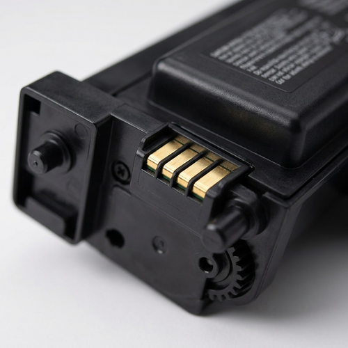 Extreme macro photo focusing on the gold-plated contact points of the Xerox 006R04399 toner cartridge.