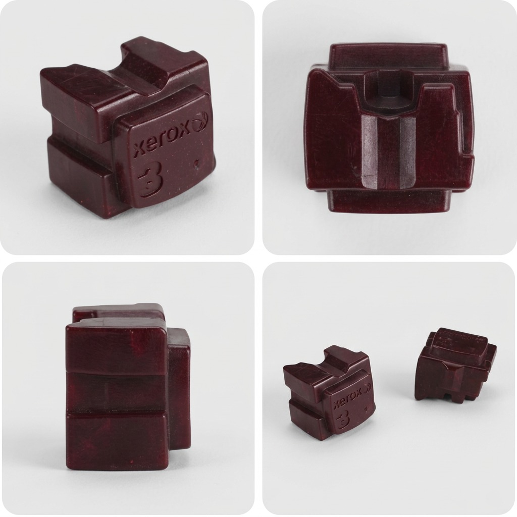 Xerox ColorQube magenta solid ink stick matrix displaying the same part in four different orientations.