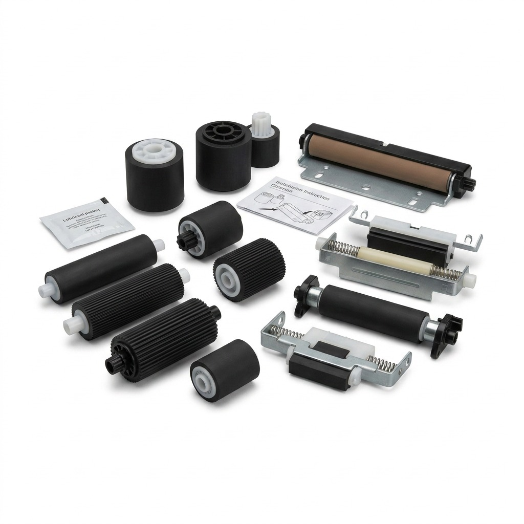 A high-resolution, pure white background studio photograph of the Xerox Roller Exchange Kit maintenance part, detailed in its specific component structure as referenced from its canonical image on Randmar.com.