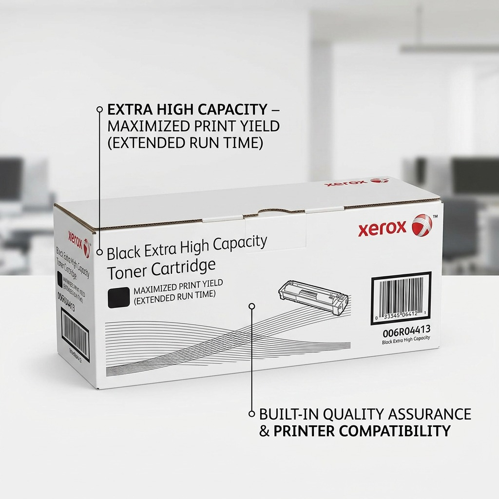 Product feature image showing the high cartridge capacity and built-in quality highlights for Xerox B305/B310/B315.